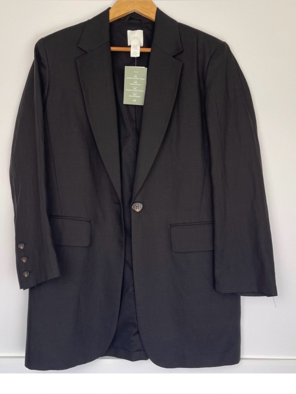 H&M Black long line linen blend blazer , NWT Size XS